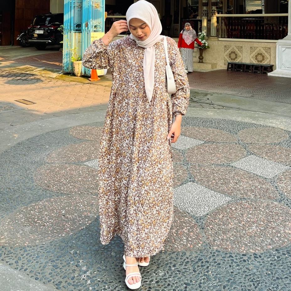 MIDI DRESS GAMIS RAYON PREMIUM JUMBO / MAHALINI FLOWY DRESS MOTIF BUSUI FRIENDLY