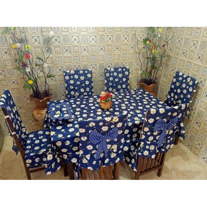 Set Sarung Kursi Makan 6 Kursi Motif/Cover Taplak Meja Makan/Ctc/Cover