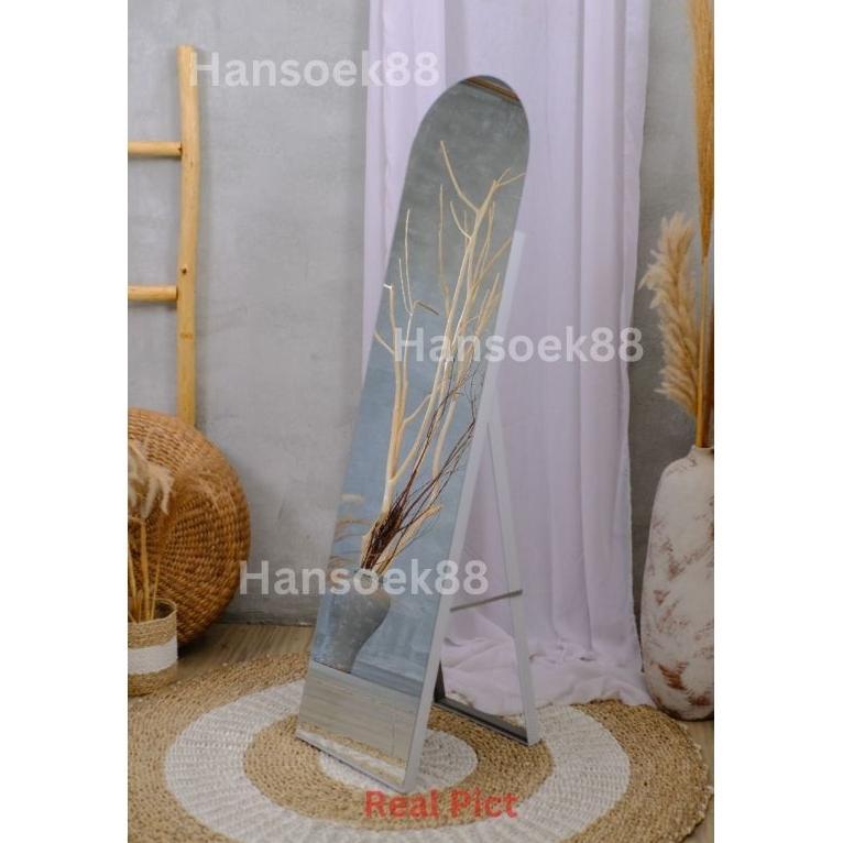 Kaca Cermin Standing Frameless Ovale Cermin Berdiri Rounded Standing Mirror Full Body Frameless Kaca