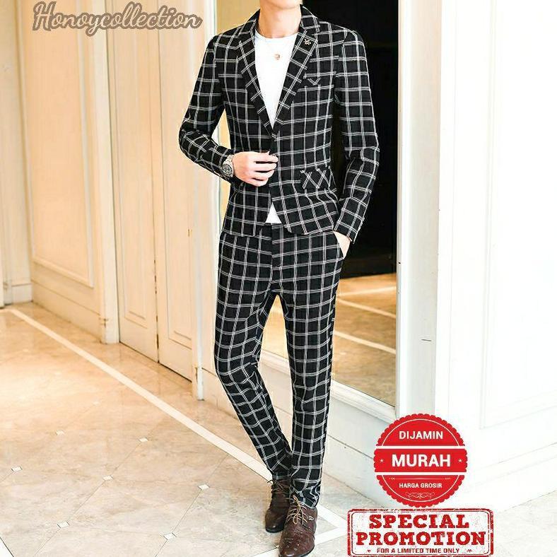 Free Ongkir Jas Model Kotak/Blazer Pria Kotak Kotak /Jas Resmi/Setelan Jas Kotak