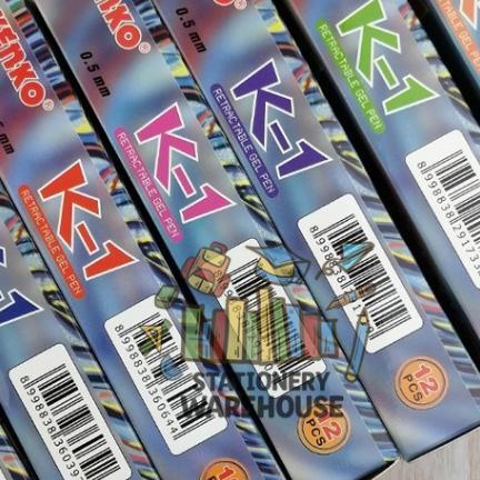 Pena / Pulpen Kenko Gel Pen K-1 Retractable Lusin / 12 Pcs Hitam Biru Merah Pink Hijau Ungu Orange