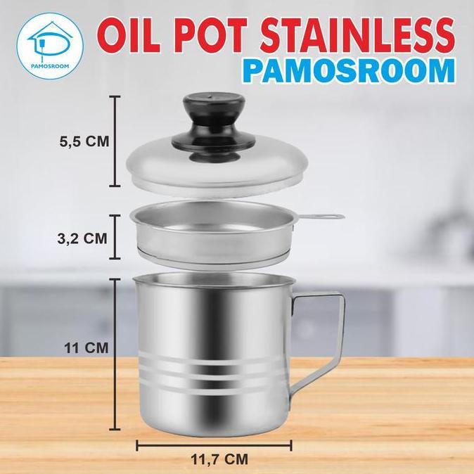 Pamosroom Oil Pot Stainless Steel 1100ml Wadah Tempat Minyak Goreng Bekas