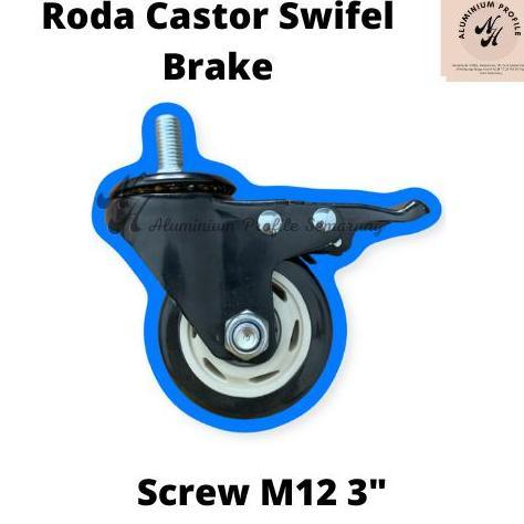 RODA CASTOR 3" SWIFEL BRAKE SCREW ( SCREW M12) BARU