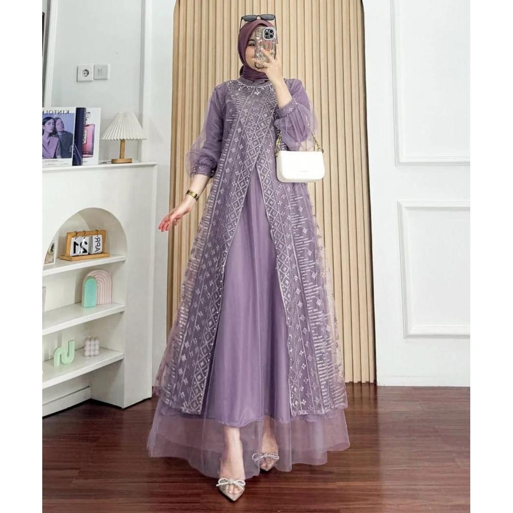 Diskon Kayla Dress Burkat Mix Tille Full Furring Premium Pakaian Muslim Wanita Model Terbaru Baju Ko