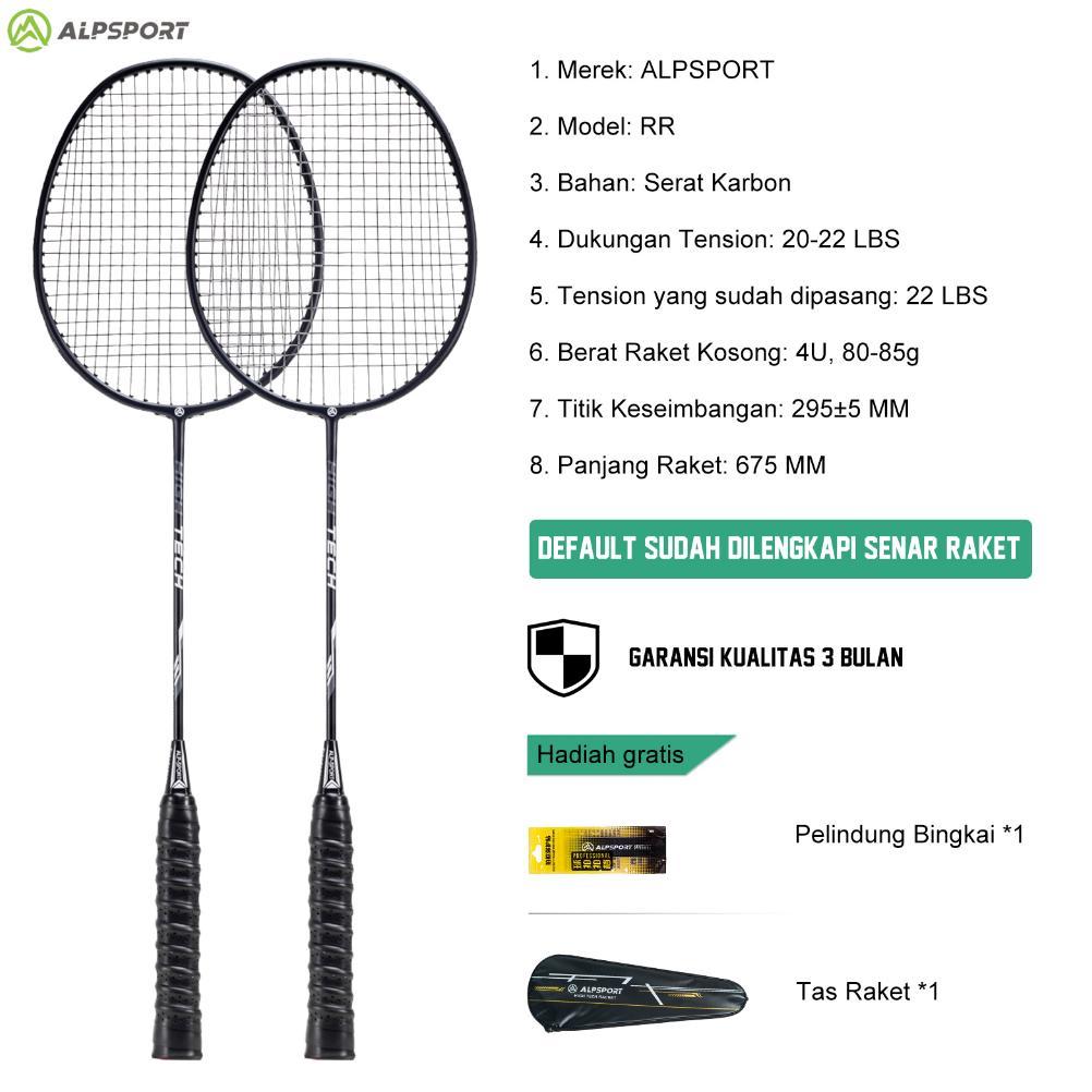 VALUE PACK ALPSPORT RR 2Raket + Tas 4U G5 100% Serat Karbon Penuh Desain Asli 22-28Lbs T800 Raket Bu