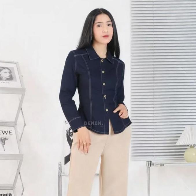 Mild.stander - Kemeja Wanita Fitted Denim Lengan Panjang Bahan 100% Cotton Jeans Non Stretch Nyaman 