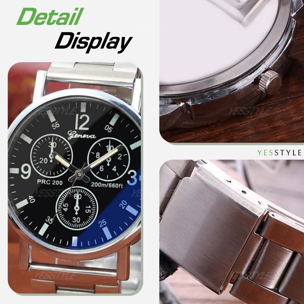 Original Yesstyle Jam Tangan Pria Chrono Geneva Analog Quartz Casual Stainless Steel