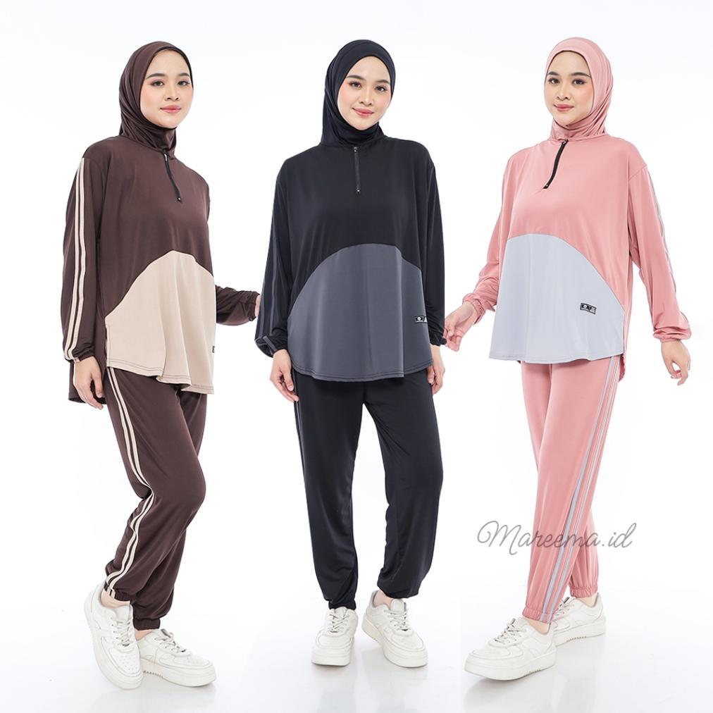 Premium Setelan Olahraga Wanita Plus Hijab Muslim Terbaru Baju Sport Senam Lari Zumba Bersepeda Rena