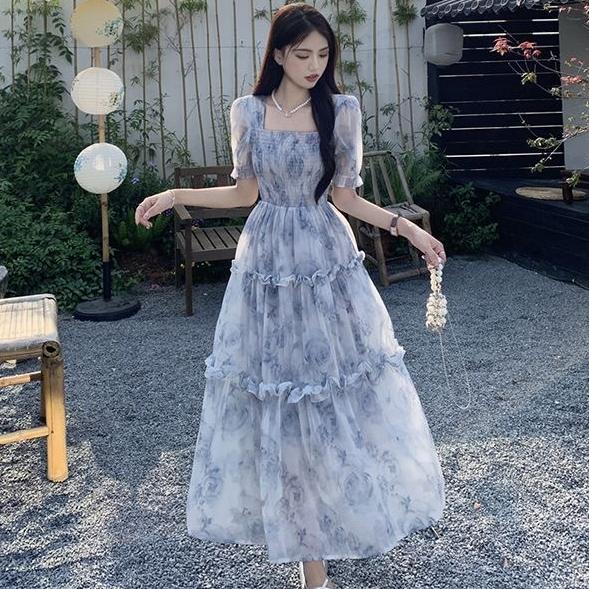 Terbaru Miss Emita Baju Pink Midi Dress Casual Dress Wanita Gaun Jambon Korean Style Pantai Lengan P