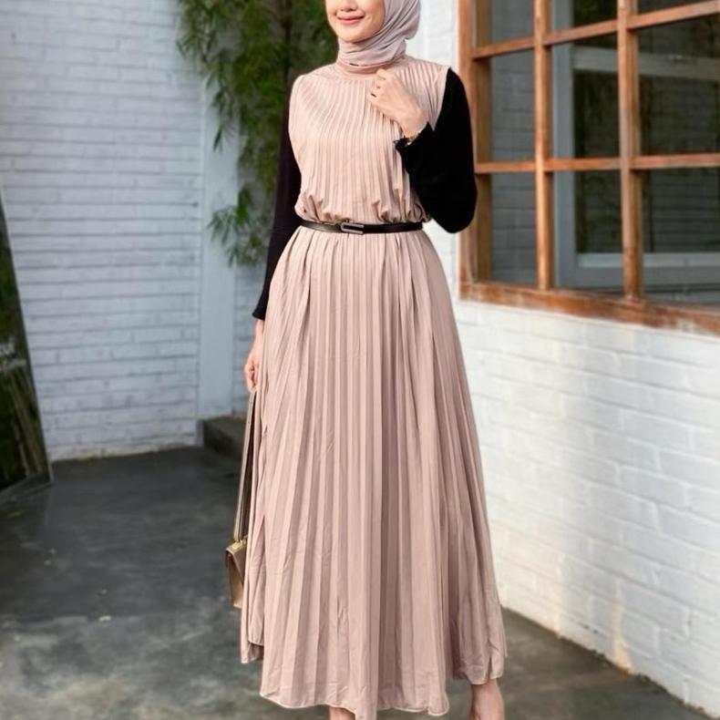 Promo  Inner Dress Plisket Tanpa Lengan / Dress Plisket / Gamis Plisket