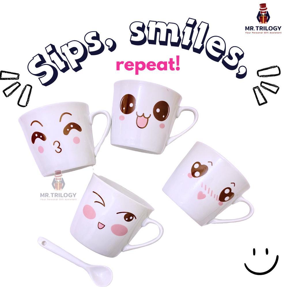Best Seller Hampers Wedding Gelas Cangkir Set Sendok Emoji Gelas Aesthetic Tea Pot Mug Set Kado Pern