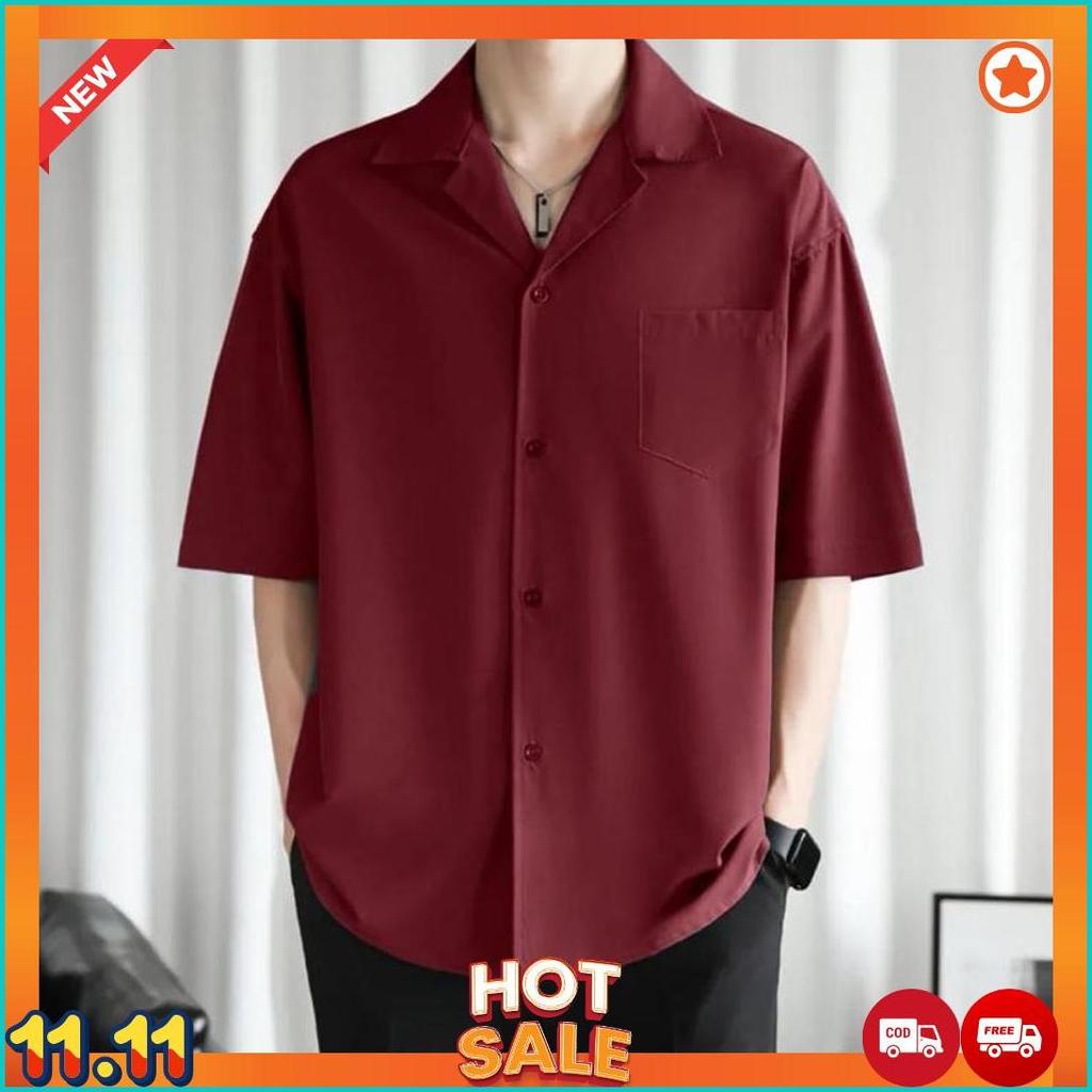 Kemeja Hawai Polos Pria Keren Outfit Cowok Pantai Kerah Piyama Katun Rayon Premium [K7]
