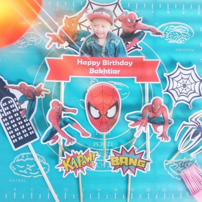 Topper Spiderman Custom Foto untuk Hiasan Kue Ulang Tahun / Ultah Anak Karakter (Toper Cake) Kertas 