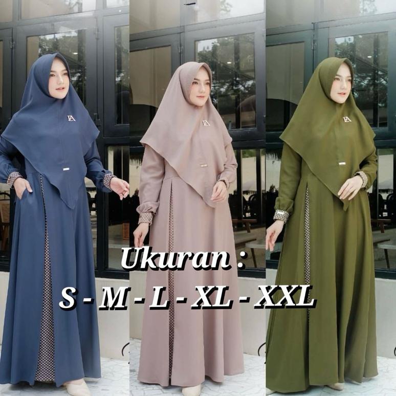 100% AMAN GAMIS SYARI PLUS KHIMAR UKURAN S M L XL XXL BUSUI POLOS DRESS SET MURAH TERBARU IBU IBU KE