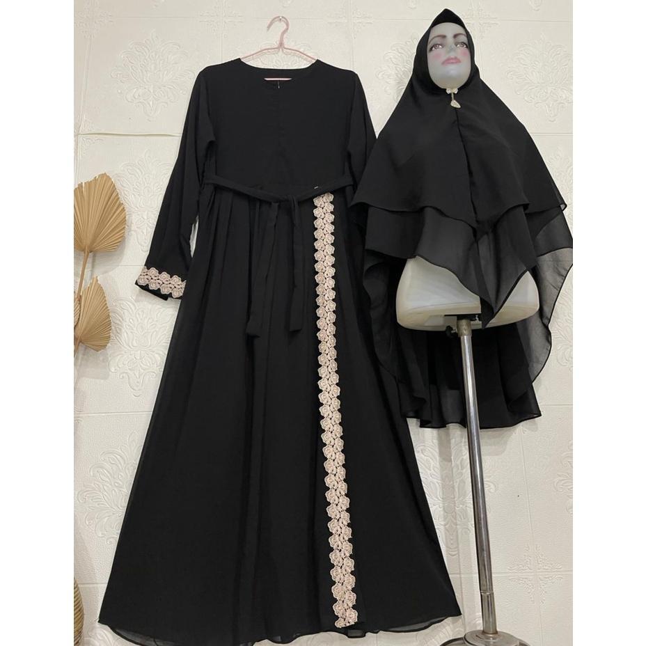 CUCI GUDANG Gamis Syari Ceruty Babydoll Terbaru Variasi Renda Bunga