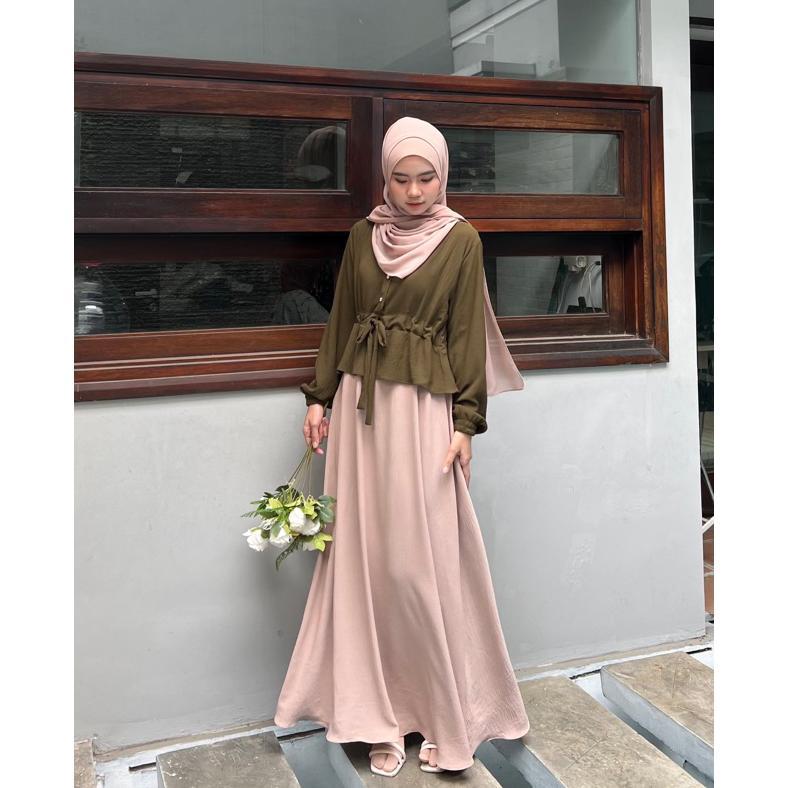 PREMIUM Dafinty - Rosella Dress Bahan Premium Crinkle Gamis Wanita Remaja Simpel Kekinian