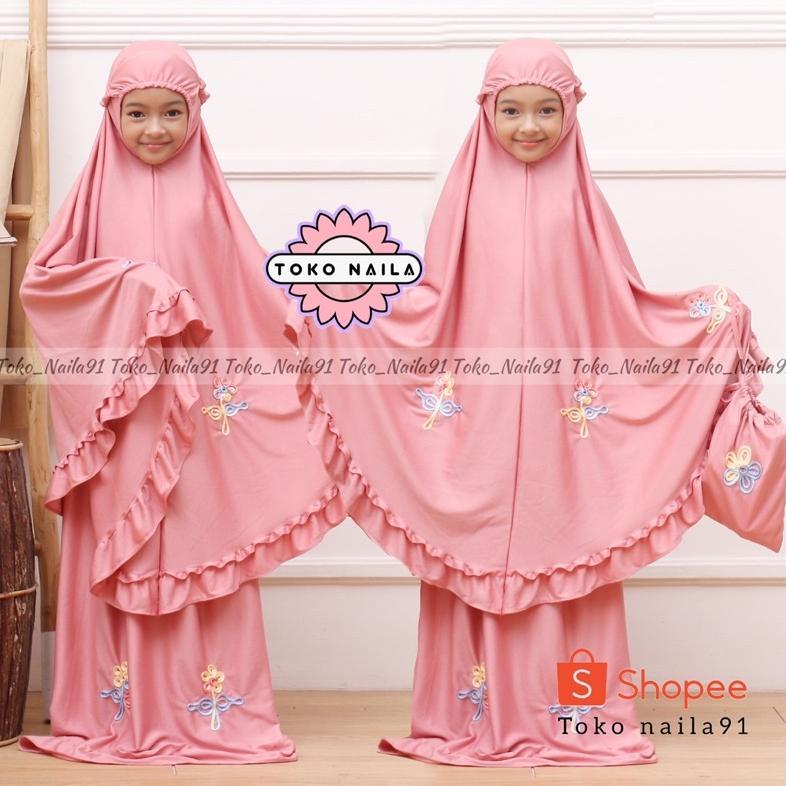 ORIGINAL MUKENA ANAK BORDIR BUNGA USIA 5-9 TAHUN JERSEY ZOYA