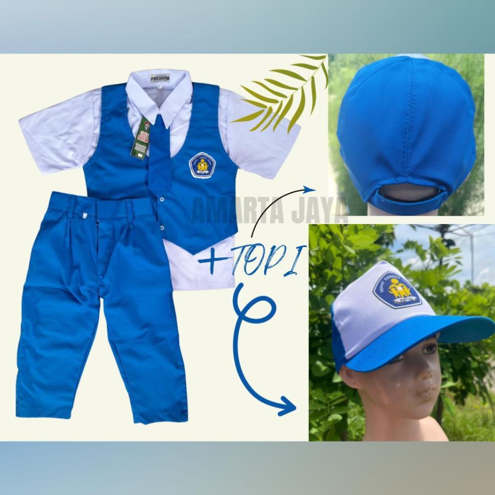 Diskon Seragam Paud Dan Tk Cowok Baju Pendek Celana Panjang Laki-Laki Seragam Sekolah Warna Biru Put