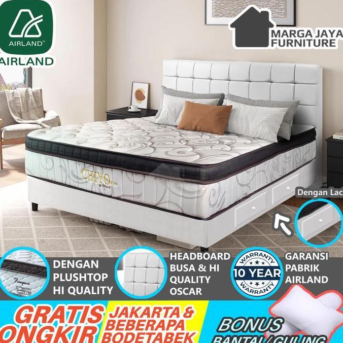 SET springbed kasur Airland Plushtop 120 x 200 tempat tidur matras Ranjang Divan Sandaran Spring Bed
