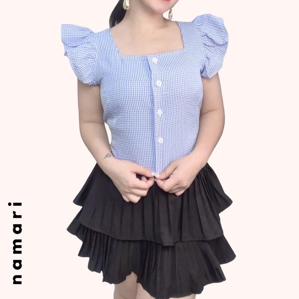 Murah  Namari - Cella Top - Baju Blouse Blus Croptop Korean Rempel Ruffle Kotak Wanita