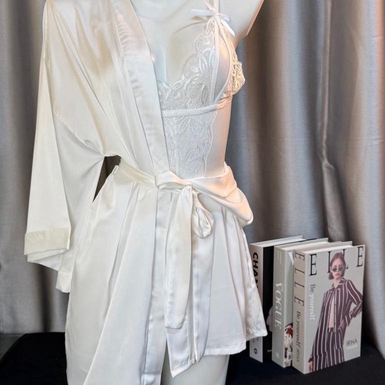 Saless Crystal Gabby Lingerie Kimono 2In1 Baju Tidur Sexy Lingerie Wanita / Lingerie Bodysuit Baju S