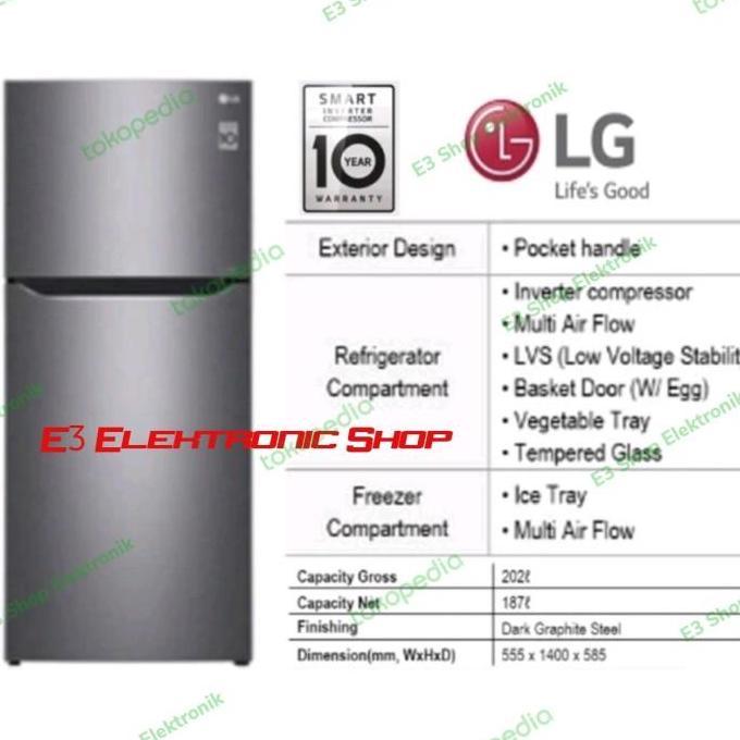 Kulkas LG 2 Pintu GN-B222SQIB Smart Inventer Compressor GNB222 SQIB