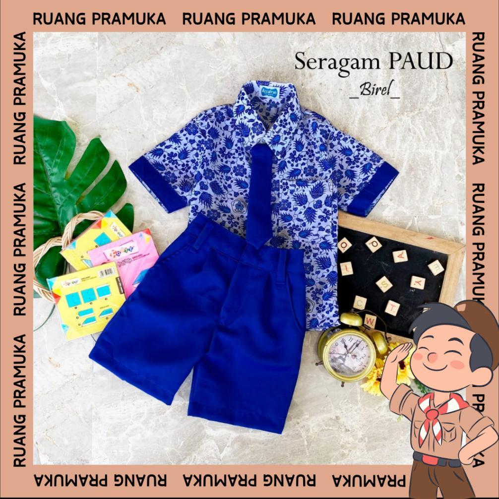 Diskon Baju Batik Paud Biru Seragam Tk Anak Setelan Seragam Sekolah Batik Paud 1-10 Tahun