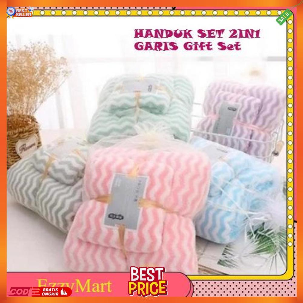 EZZYMART HANDUK SET 2IN1 GARIS Gift Set Handuk Lembut Handuk Microfiber 2in1 [AC1]