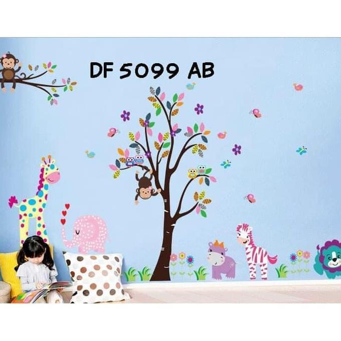 Bagus Wall Sticker Tinggi Badan Anak Pohon Animal Lucu