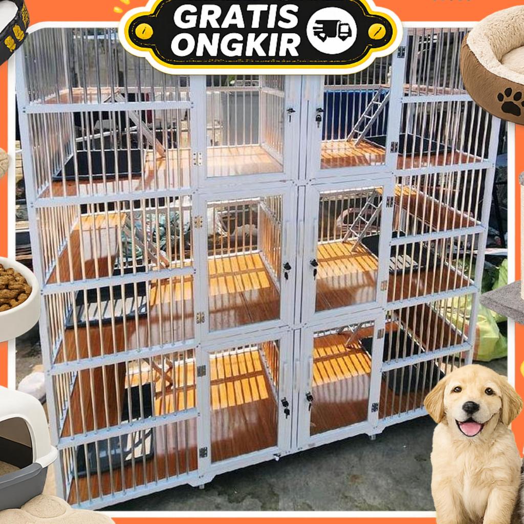 Kandang Kucing Aluminium 6 Pintu 3 Lantai
