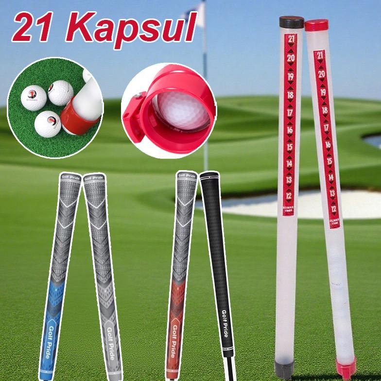 Golf Stick Anti Slip Stik Pegangan Karet Iron and Wood 21 Kapsul Golf Ball Picker Tube Portable - Ta
