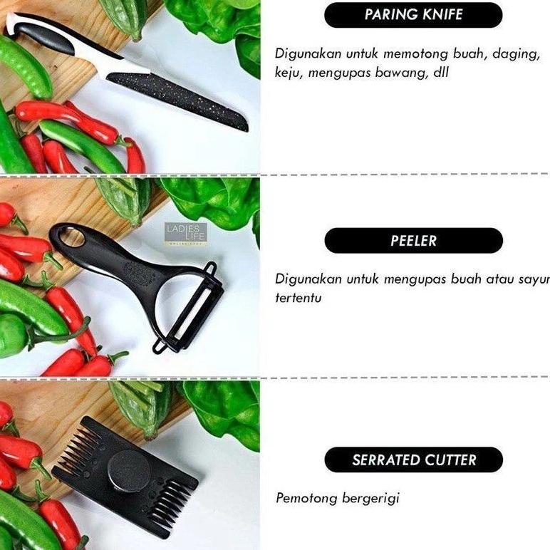 New Product [ J13 ] Pisau Hitam Set 5 In 1 / Pisau Dapur Set Serbaguna J13