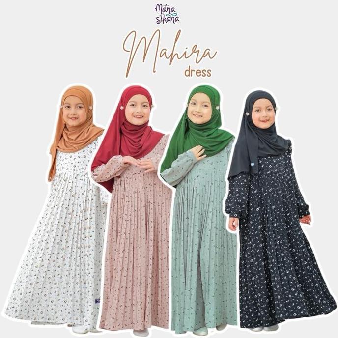 NEW MANASIKANA MAHIRA DRESS GAMIS MOTIF PLISKET ANAK 5-12TH (DRESS SAJA) ORI