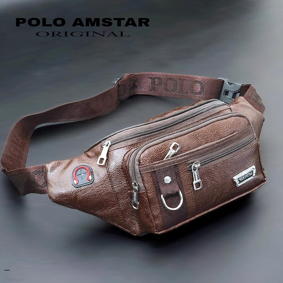 Hemat Banget Tas Selempang Pria Polo Amstar Compact Waistbag Slingbag Kulit Tas Pinggang Cowok Casua