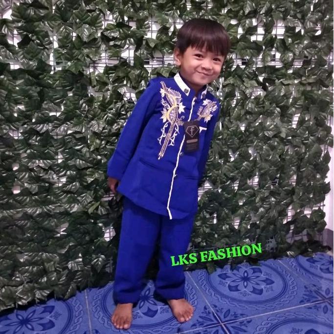NEW JAS,KO SETELAN BORDIR ANAK LAKI  LAKI, KAIN HIGHTWITS BAJU MUSLIM ANAK TANGAN PANJANG HITAM NAVY
