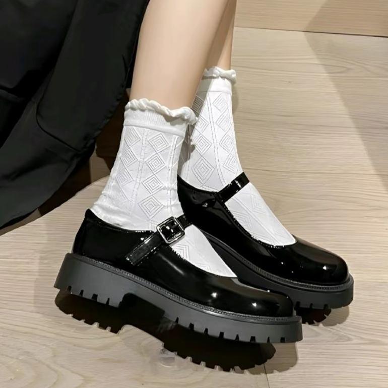 Grade Ori Sepatu Sekolah Pantofel Korean Style Wanita Hitam Hak 3Cm Cewek Sekolah Kantor