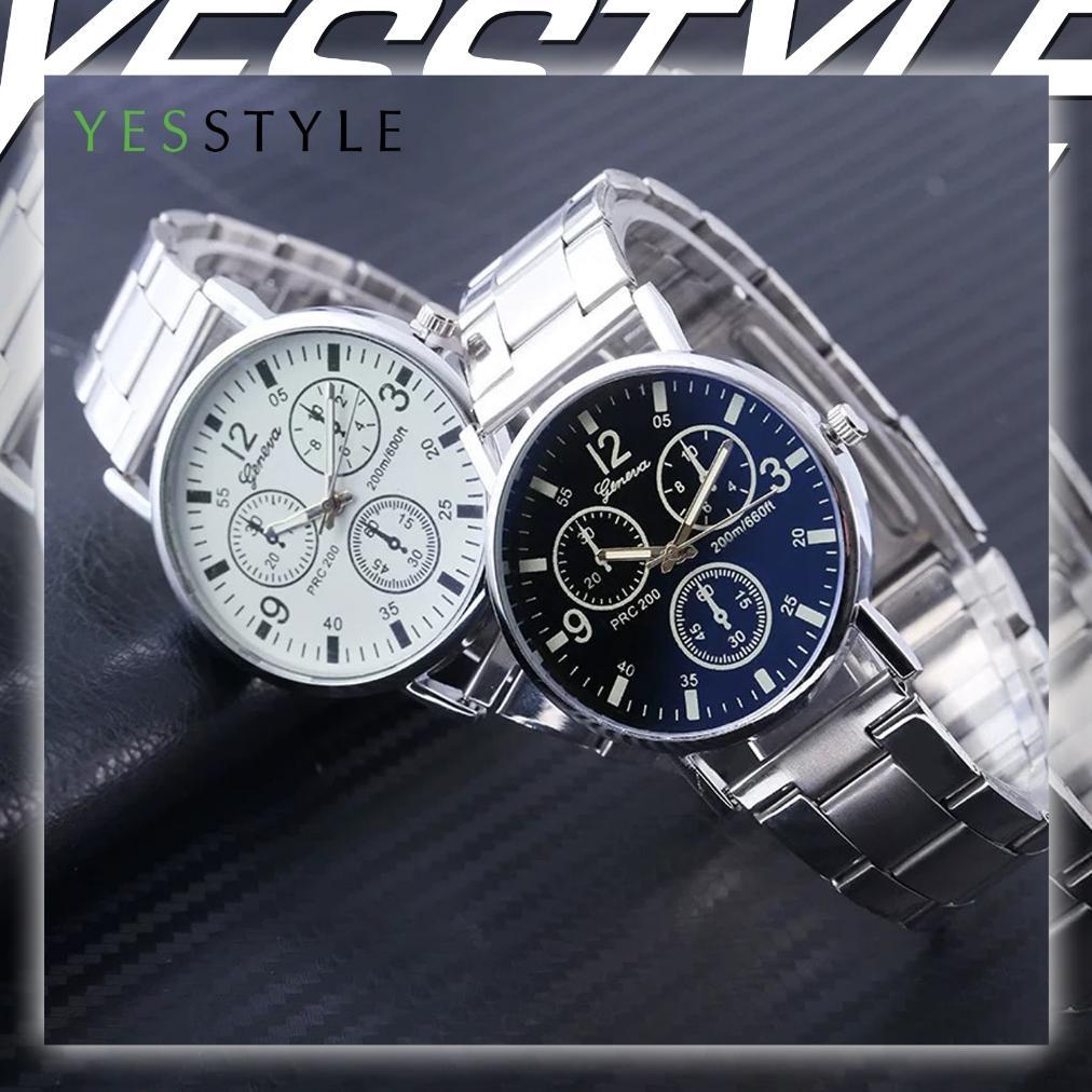 Original Yesstyle Jam Tangan Pria Chrono Geneva Analog Quartz Casual Stainless Steel