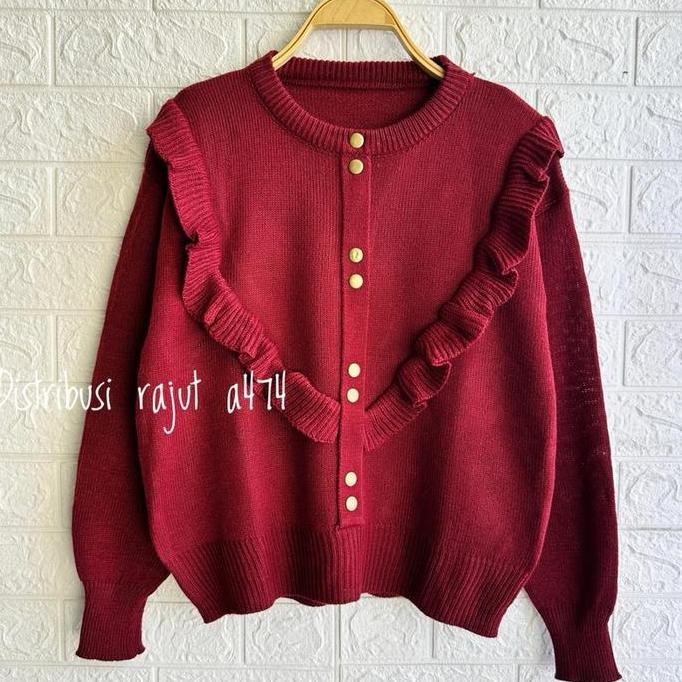 ULFI BLUSE RAJUT WANITA MOTIF RENDA KANCING LENGAN PANJANG Baju