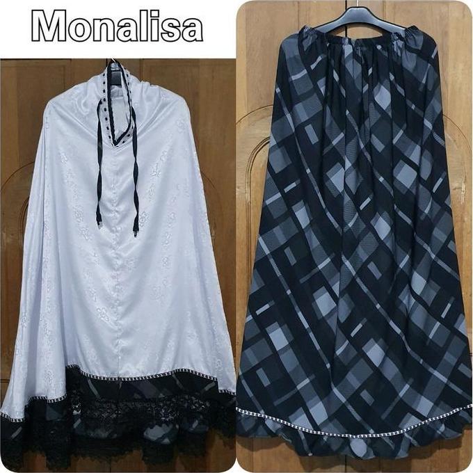 Mukena Santri Mutiara Silky Bawahan Monalisa Rempel Renda Hitam Atasan Motif Bunga Jaguar ukuran Pan