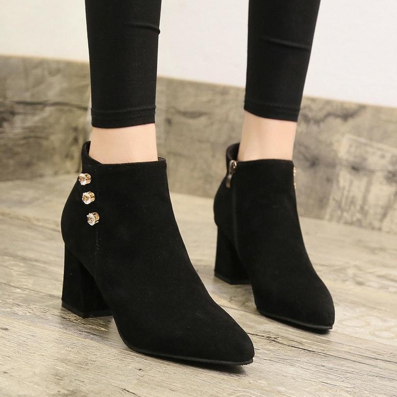 New Sepatu Boots Wanita Heels 3 Mutiara Suede 5Cm