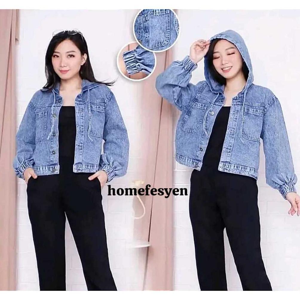 Hot Deals Jaket Jeans Wanita - Jaket Hoodie Jeans Oversize Ld 120Cm