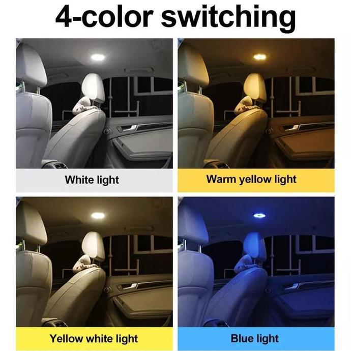 Car LED 3 Color Portable Lampu Baca Magnet Interior USB Plafon Atap Mobil