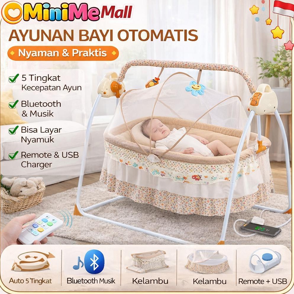 TERBARU 2026 Ayunan Bayi Elektrik Otomatis Bluetooth Portable Bisa Dilipat Multifungsi Dengan Kontro