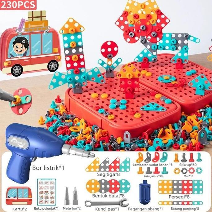 Set mainan obeng bor listrik rumah mainan anak, mainan edukatif anak, set perkakas sekrup, mainan ra