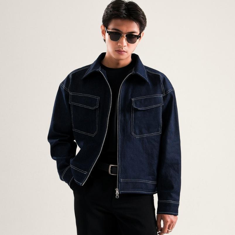 OFFICIAL NOHAKU Velden Denim Boxy Double Zip Jacket Blue