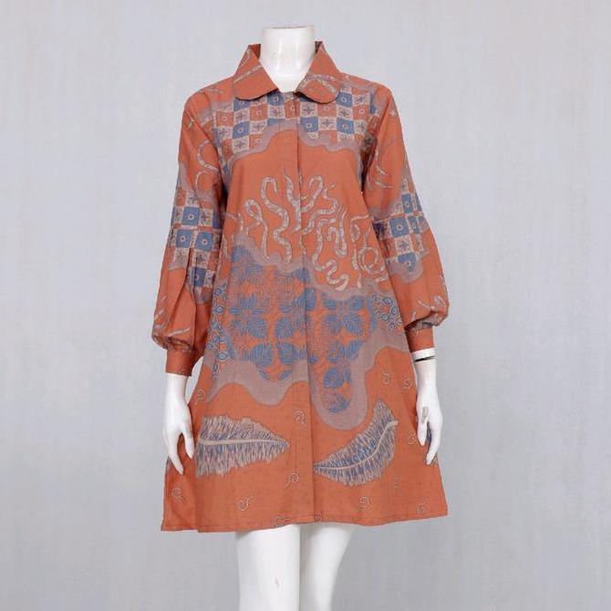 TAMPIL MODIS  Tunik Wanita Batik Rinjani Motif Pola Katun Kancing depan Katun TAMPIL MODIS 