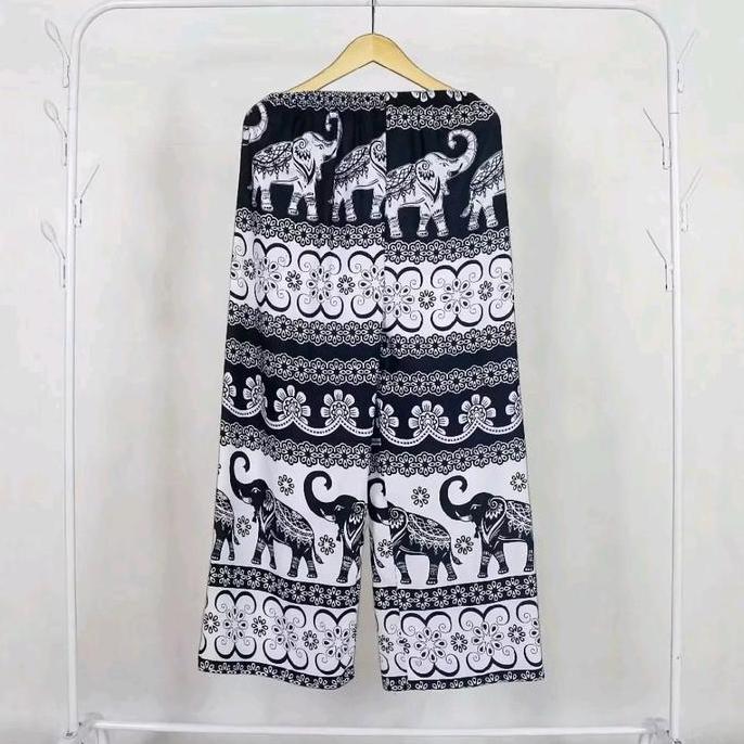 PREMIUM Celana Kulot Gajah Mihu Motif Gajah Bahan Katun Rayon Adem & Halus Hitam Putih Model Kulot N