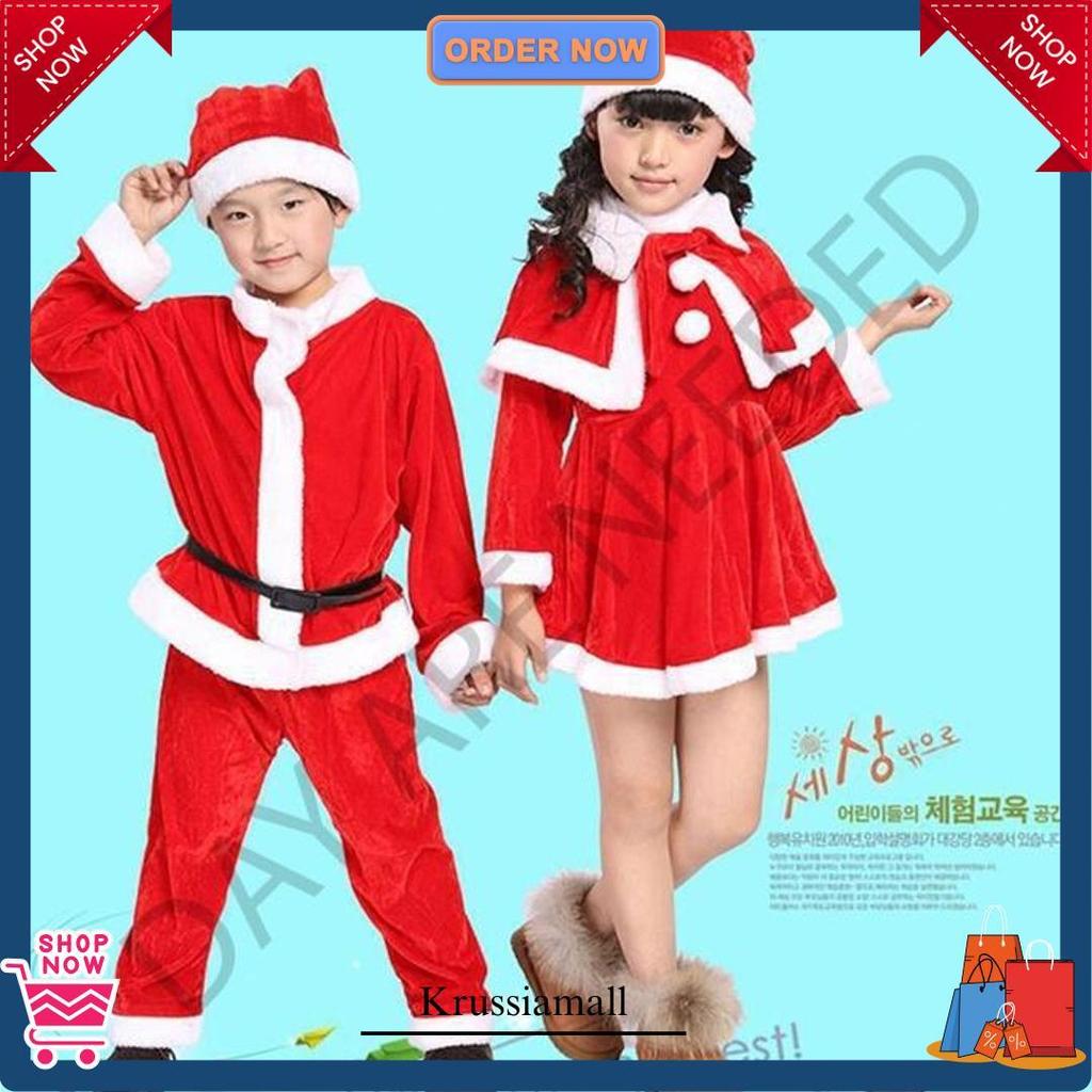 Santa Bahan Premium Bukan Fanel Baju Kostum Santa Claus Christmas Anak Perempuan Sinter Clause Santa