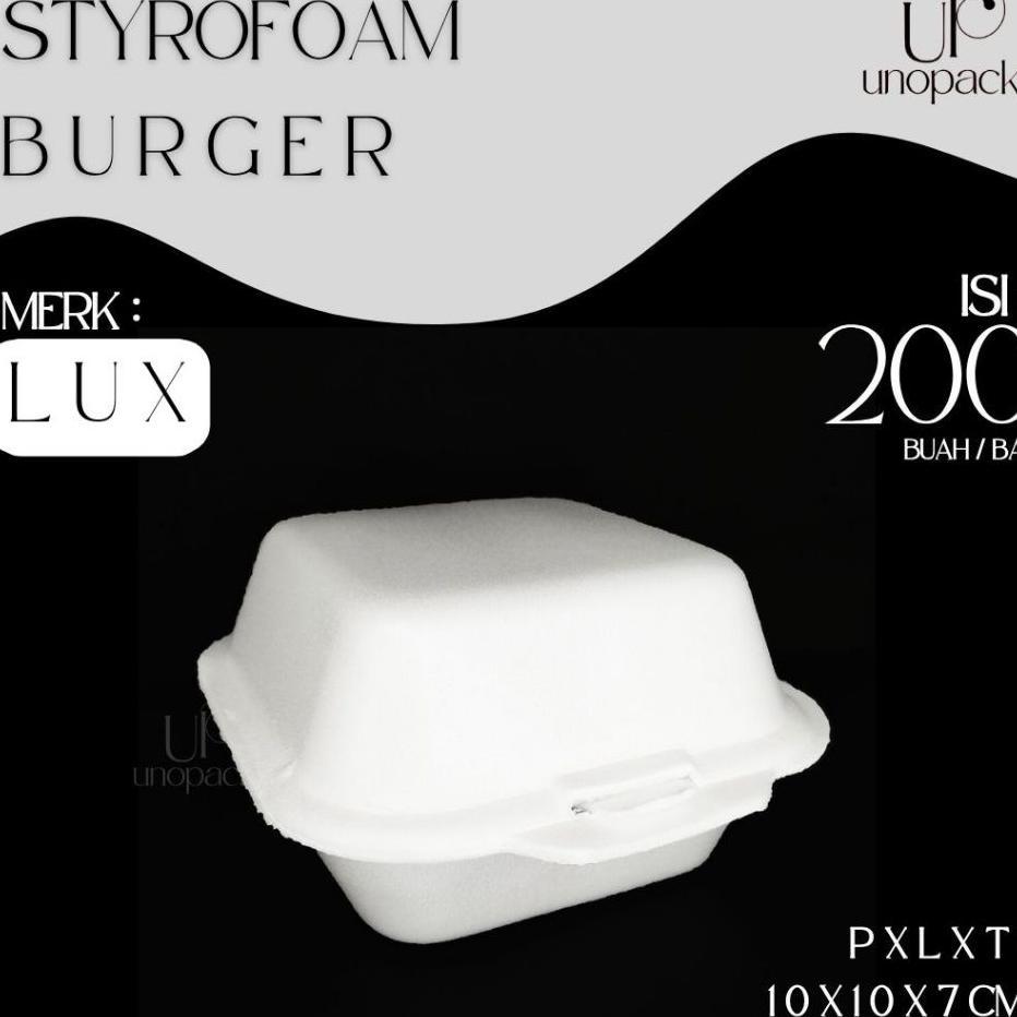 Styrofoam Burger Wadah Makanan Foam Busa Kotak Putih Lux (200 Pcs)