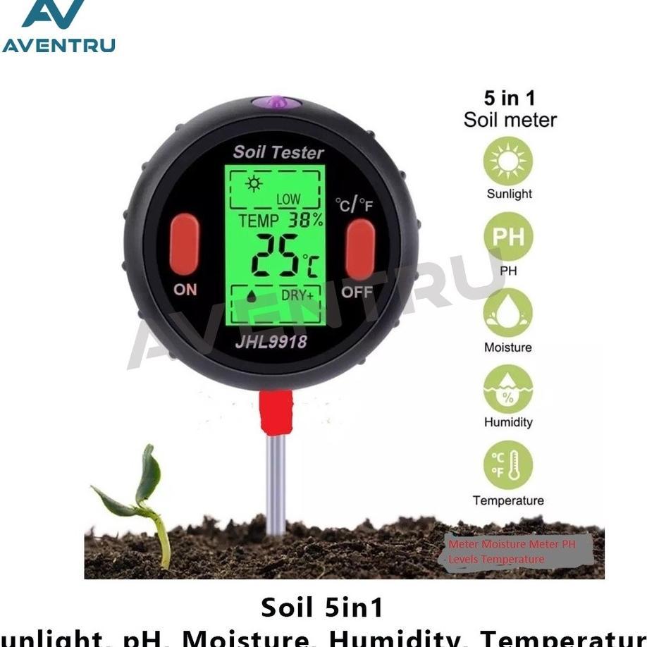 Soil Analyzer Tester 5In1 5 In 1 / Alat Ukur Ph Cahaya Suhu Kelembapan